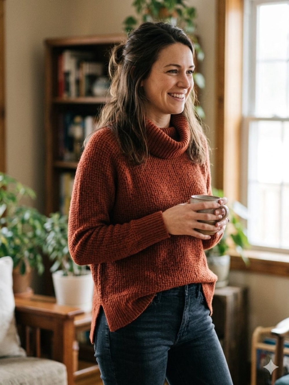 006 Old Navy Women's Chunky Turtleneck Sweater in Rust Orange